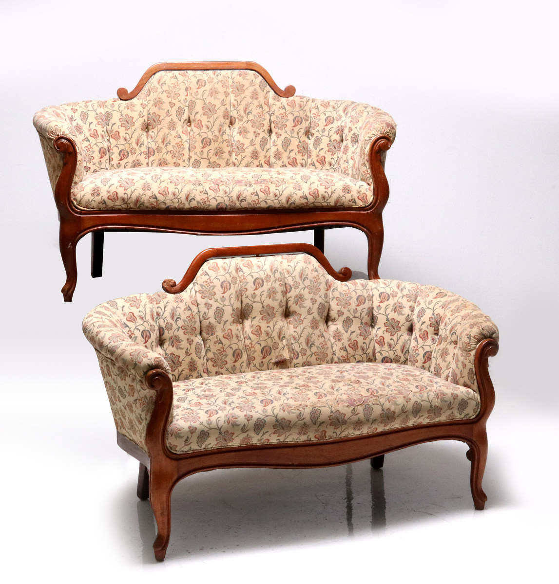 A PAIR EARLY 20TH C. CHERRY SETTEES ATTR SANTA FE