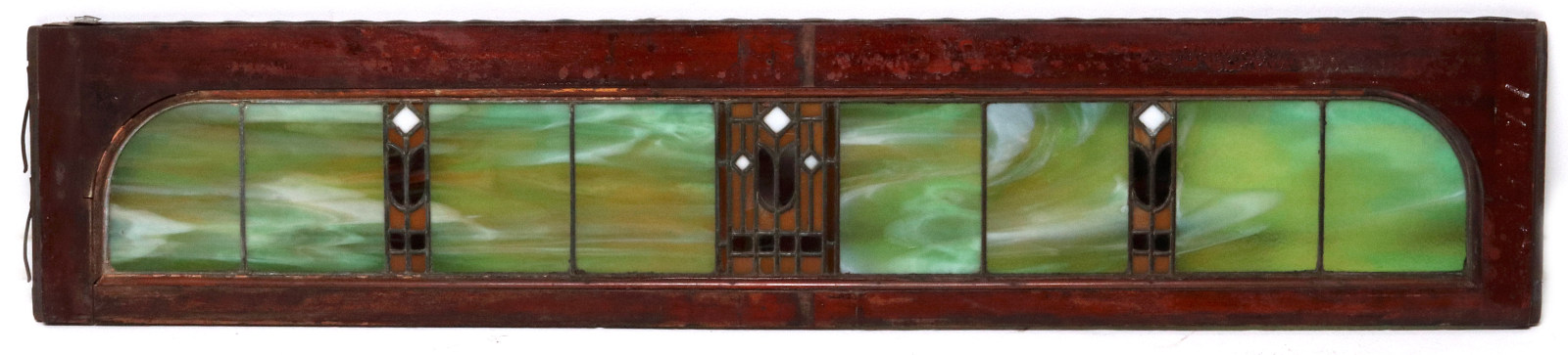 A PRAIRIE SCHOOL LEADED GLASS RAILROAD CAR WINDOW