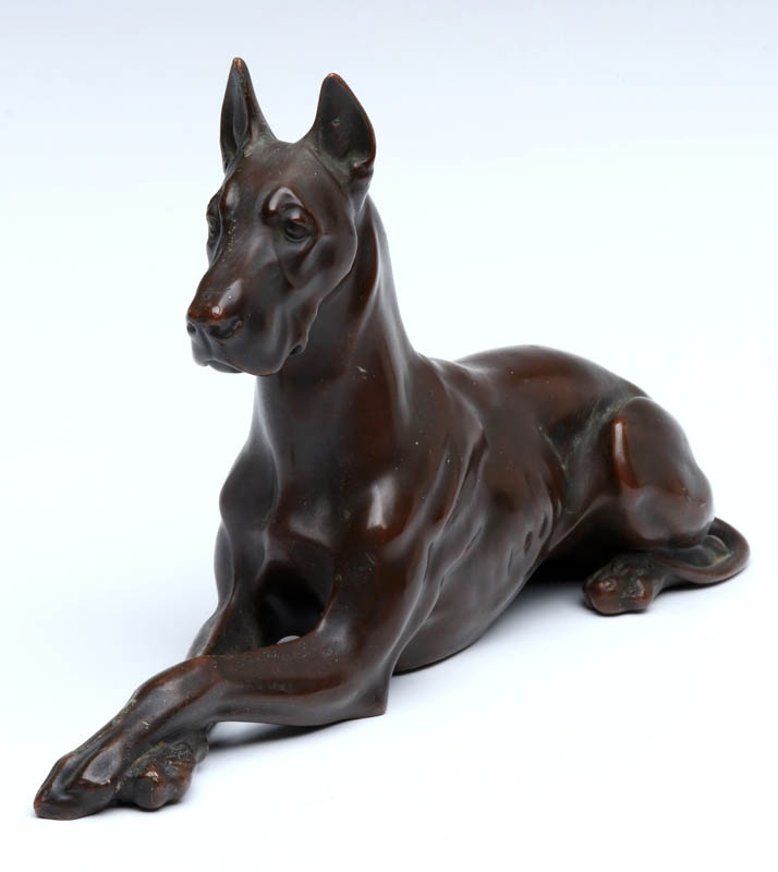 A JENNINGS BROTHERS BRONZE GREAT DANE STATUETTE