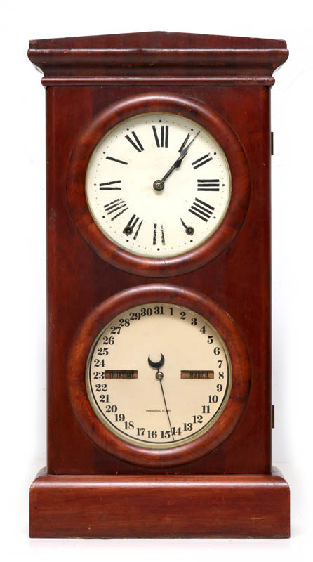 A SETH THOMAS PARLOR NO. 3 DBL DIAL CALENDAR CLOCK