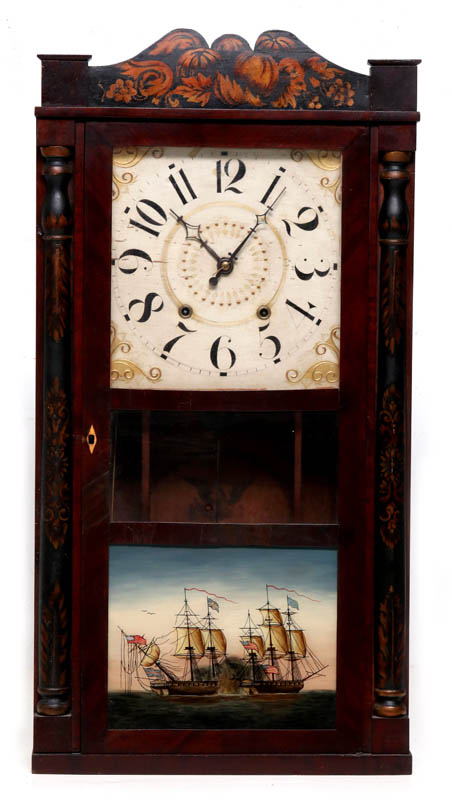 AN ORTON PRESTON REVERSE PAINTED MANTLE CLOCK