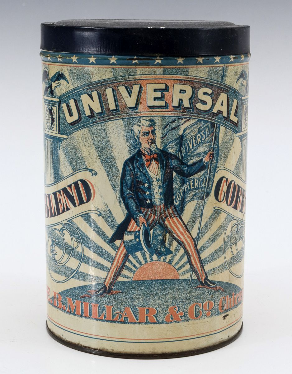 A RARE UNIVERSAL BLEND TIN LITHO COFFEE CAN