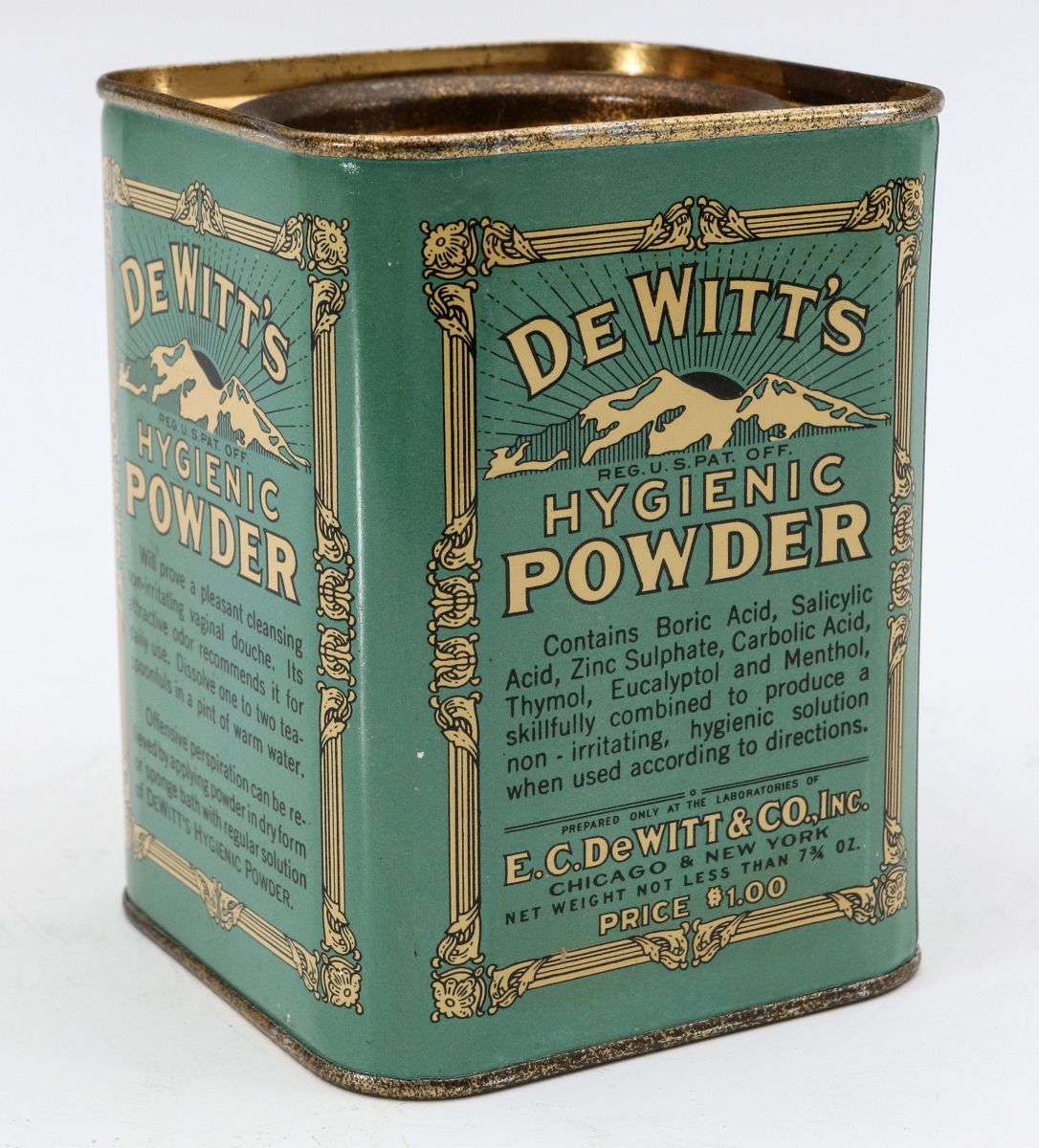 A DeWITT'S HYGIENIC POWDER TIN CIRCA 1920