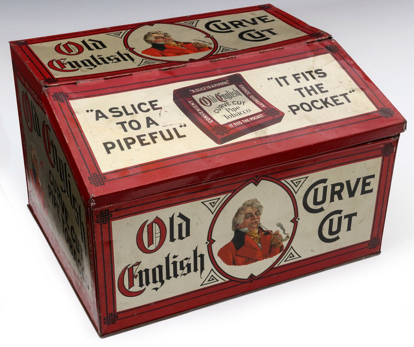 OLD ENGLISH CURVE CUT PIPE TOBACCO DISPLAY TIN