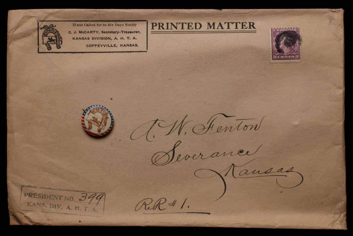 ANTI-HORSE THIEF ASSOC. ENVELOPE & PIN-BACK BUTTON