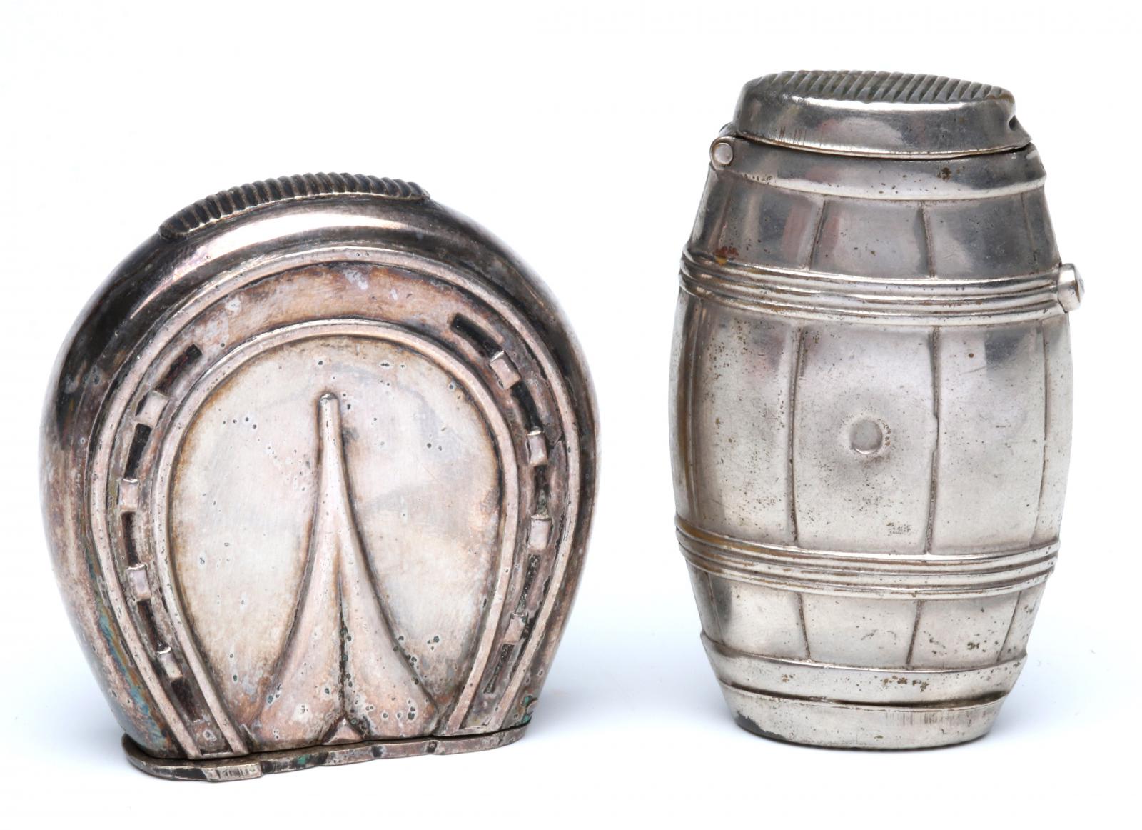 LATE 19th C. BARREL & HORSESHOE FORM MATCH SAFES