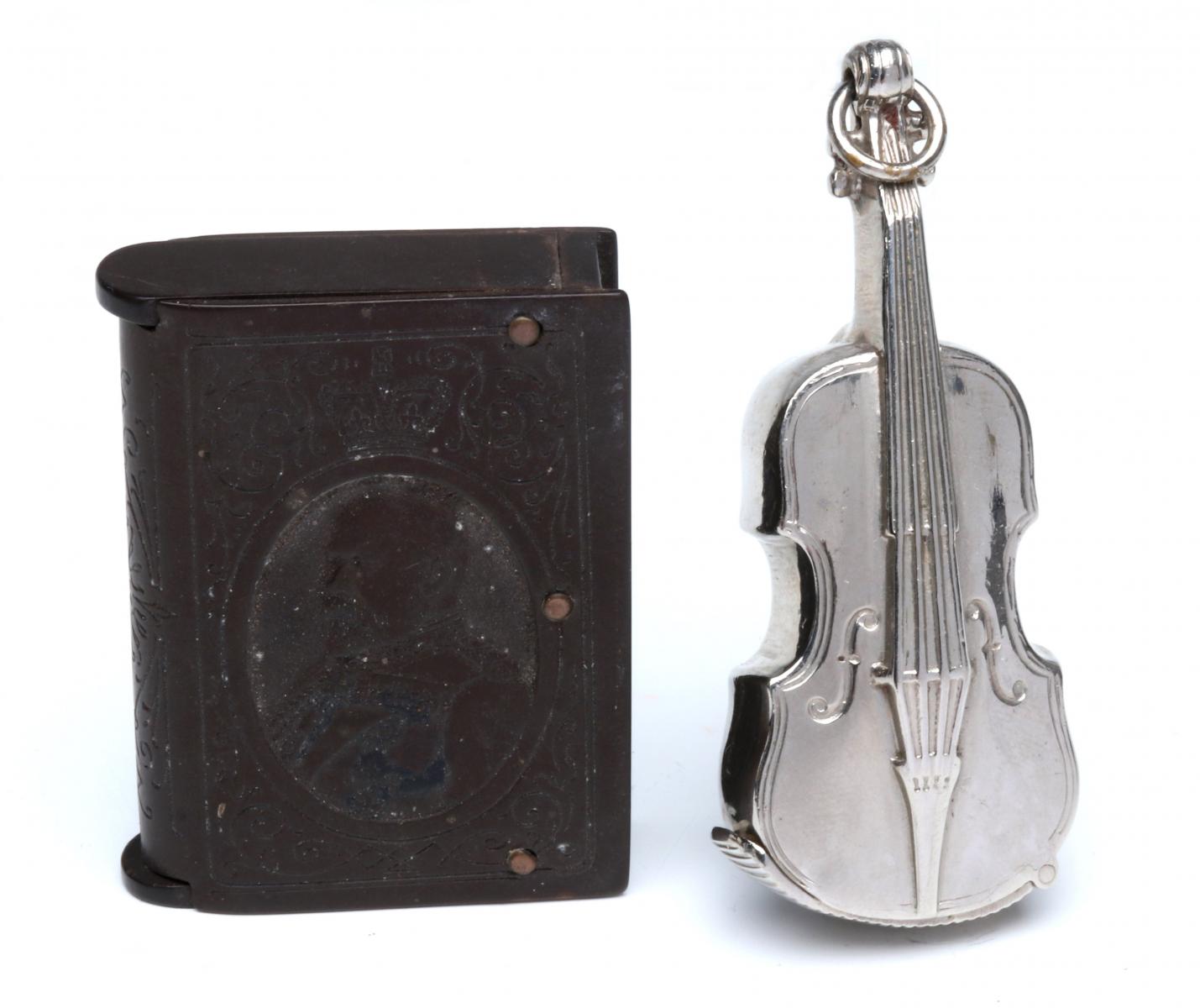 ANTIQUE FIGURAL MATCH SAFES: EDWARD VII AND CELLO