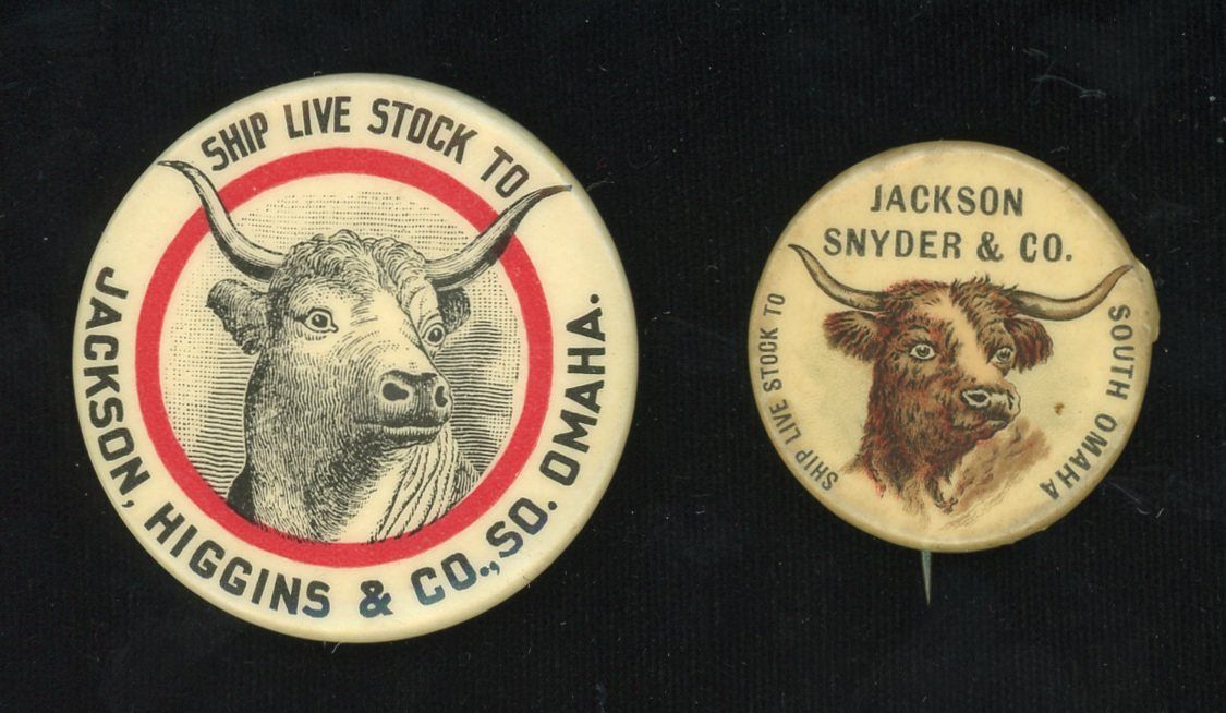 JACKSON LIVESTOCK OMAHA CELLULOID ADVTG PINBACKS