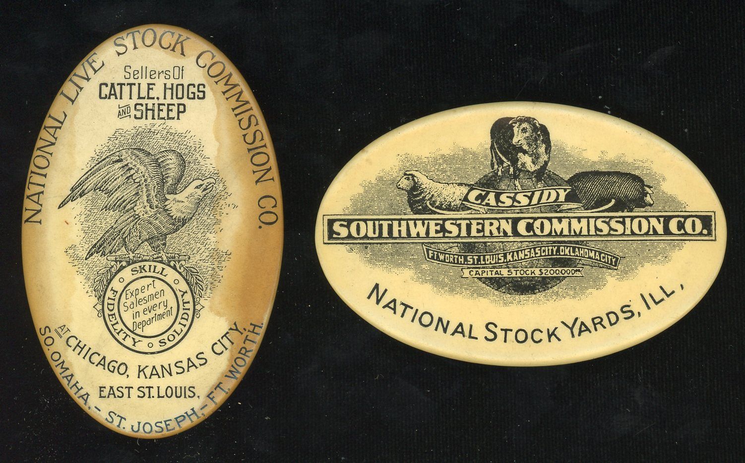 TWO LIVESTOCK COMM. CO CELLULOID ADVTG WHETSTONES