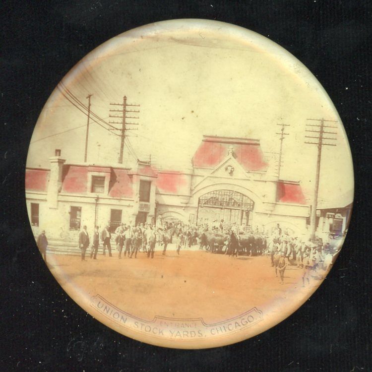 A UNION STOCKYARDS CHICAGO CELLULOID ADVTG MIRROR