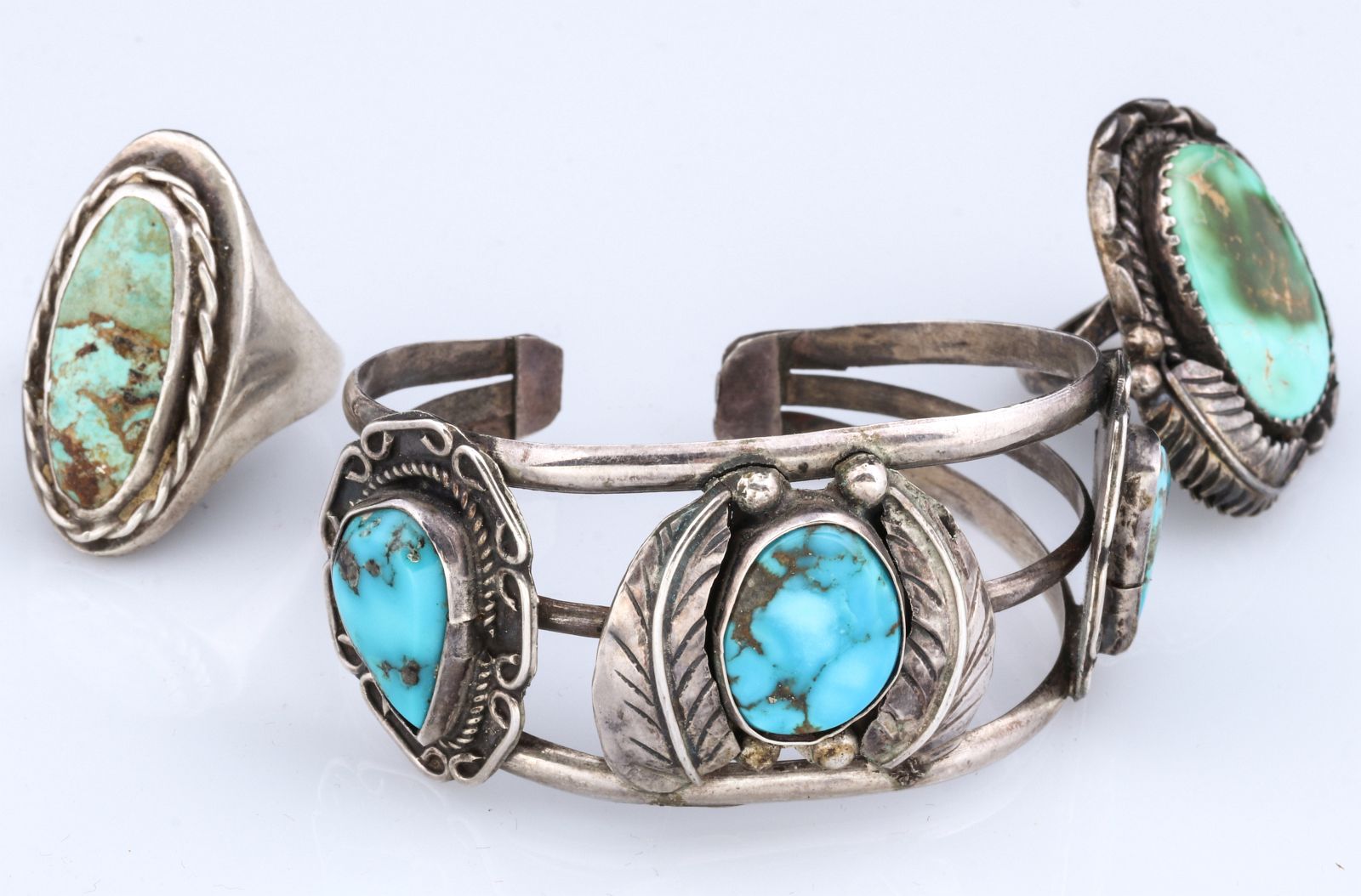 NATIVE STERLING AND TURQUOISE BRACELET AND RINGS