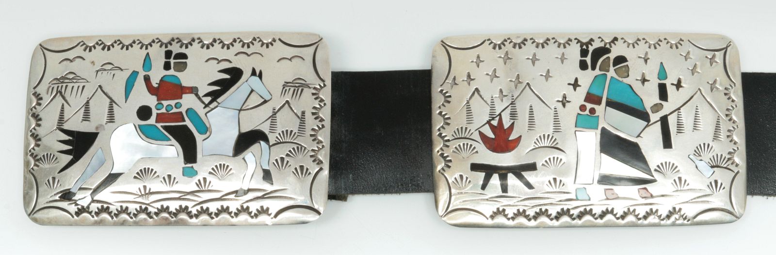 BENSON BOYD INLAID SILVER STORY TELLER CONCHO BELT