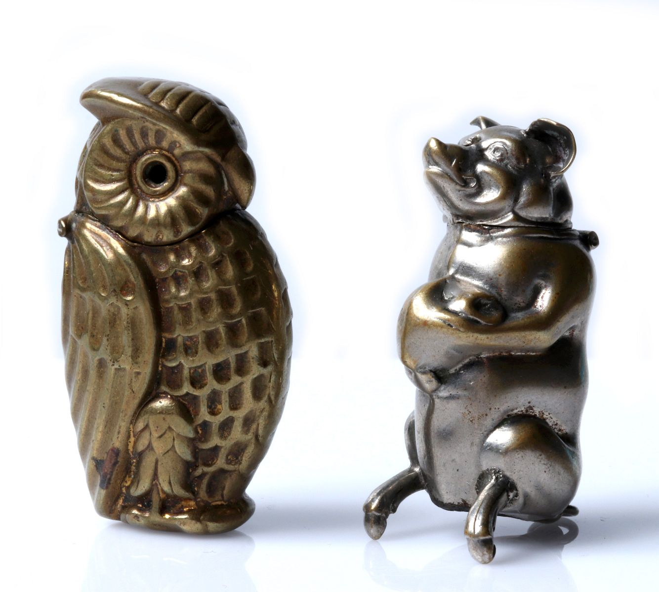 MILLION DOLLAR PIG AND FIGURAL OWL MATCH SAFES