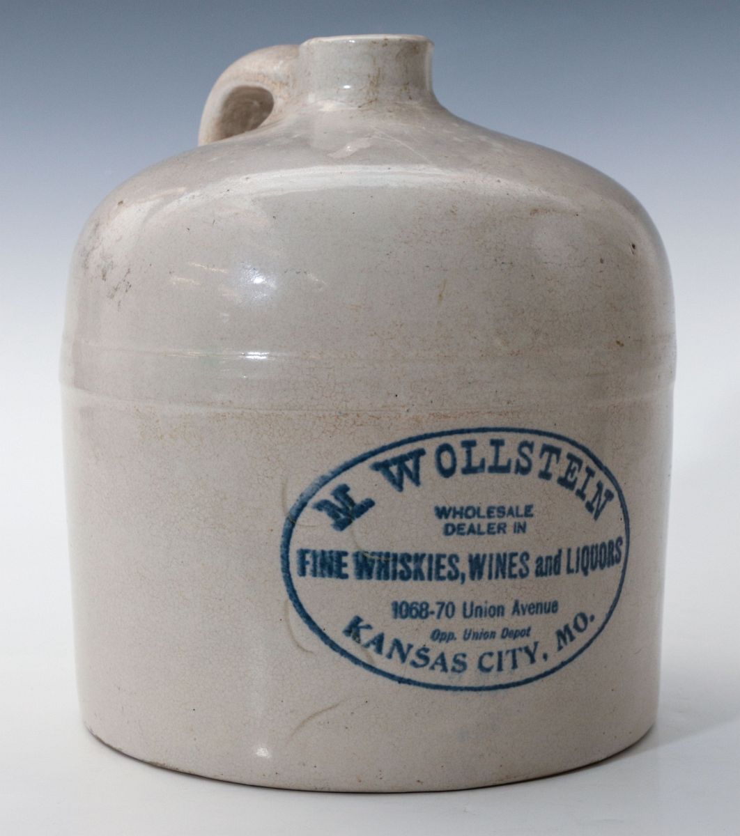 WOLSTEIN KANSAS CITY 'WHISKIES' STONEWARE JUG