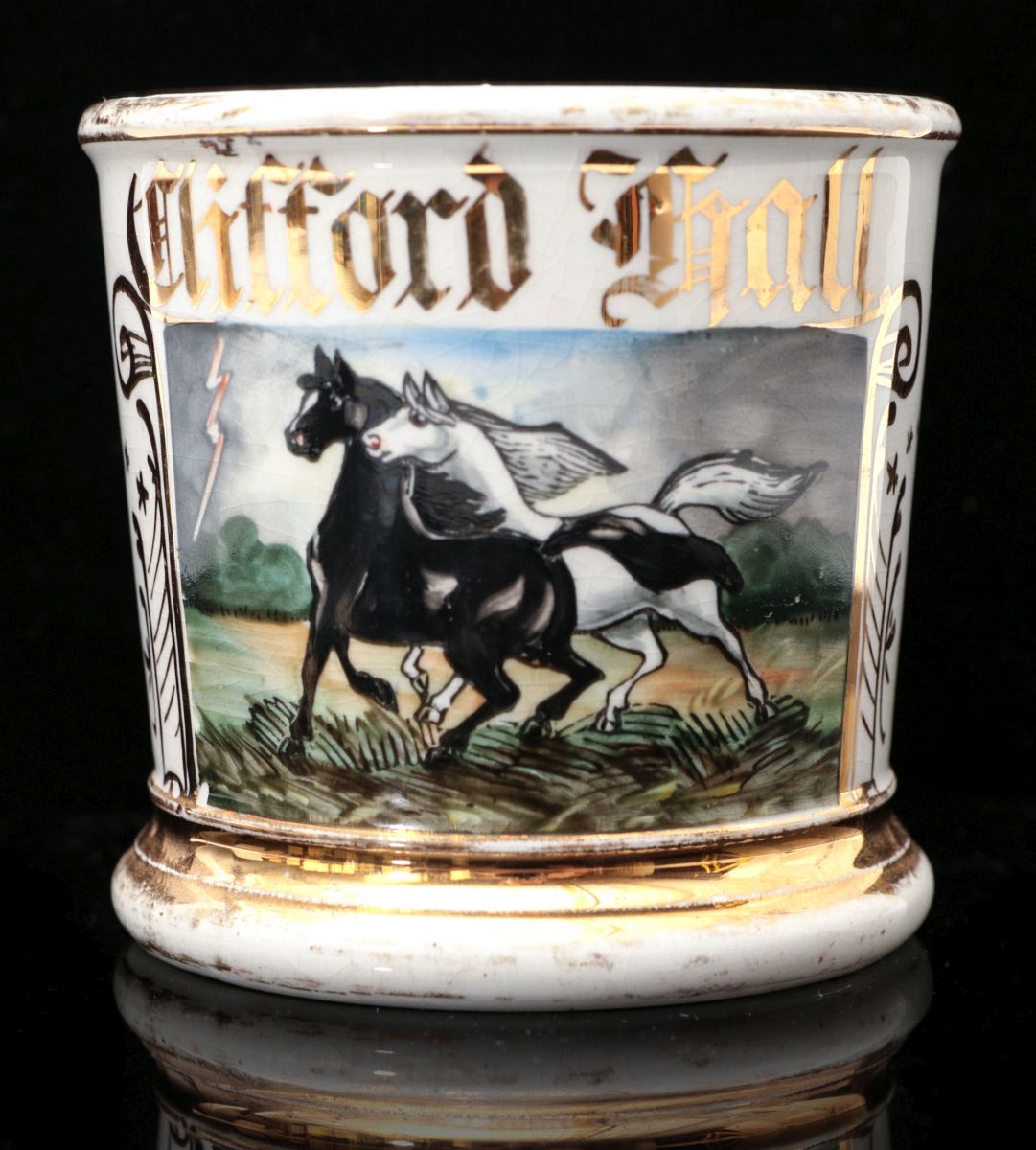 AN ANTIQUE SHAVING MUG WITH THUNDER AND LIGHTNING