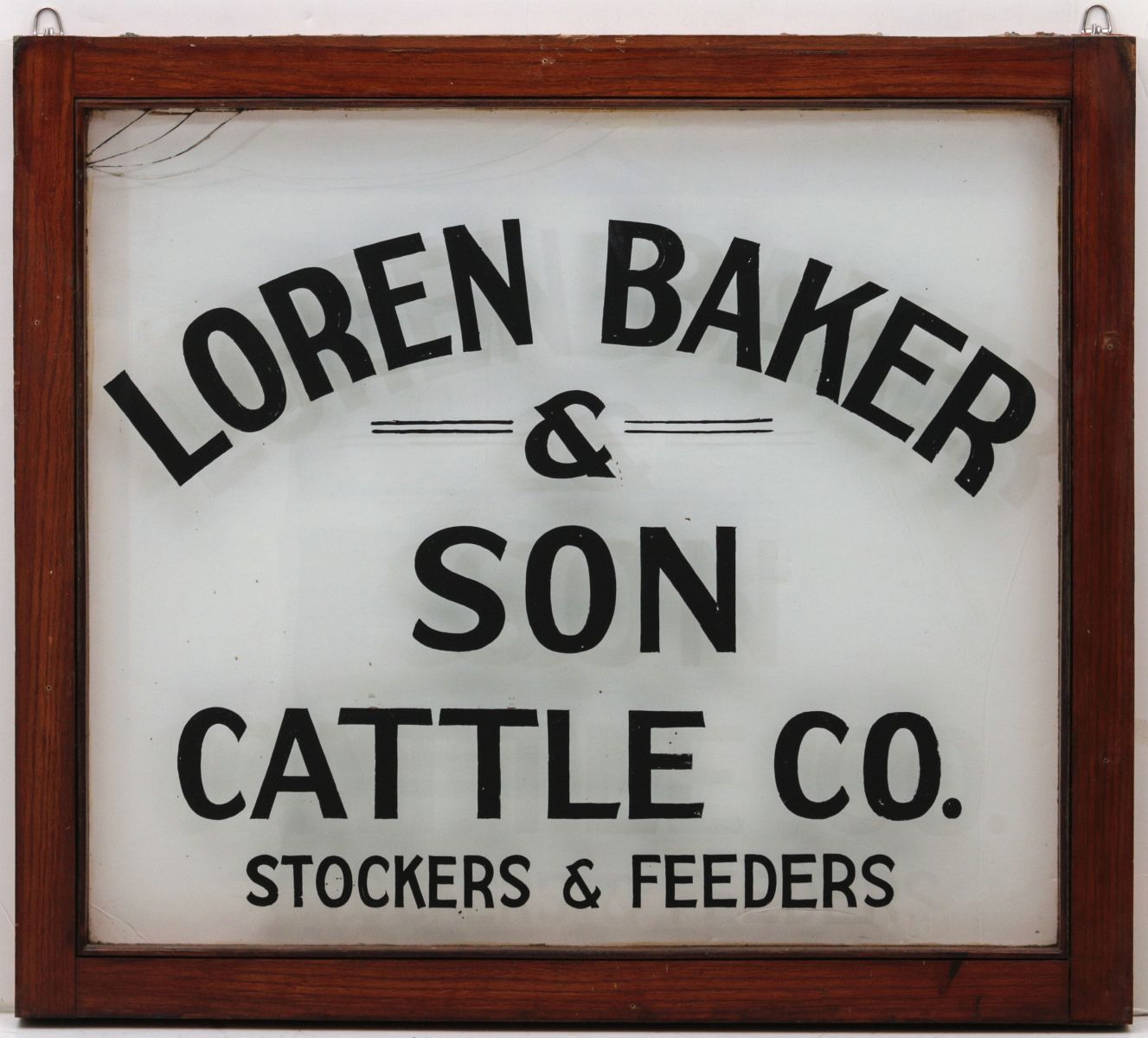 LOREN BAKER & SON CATTLE CO REVERSE PAINTED WINDOW