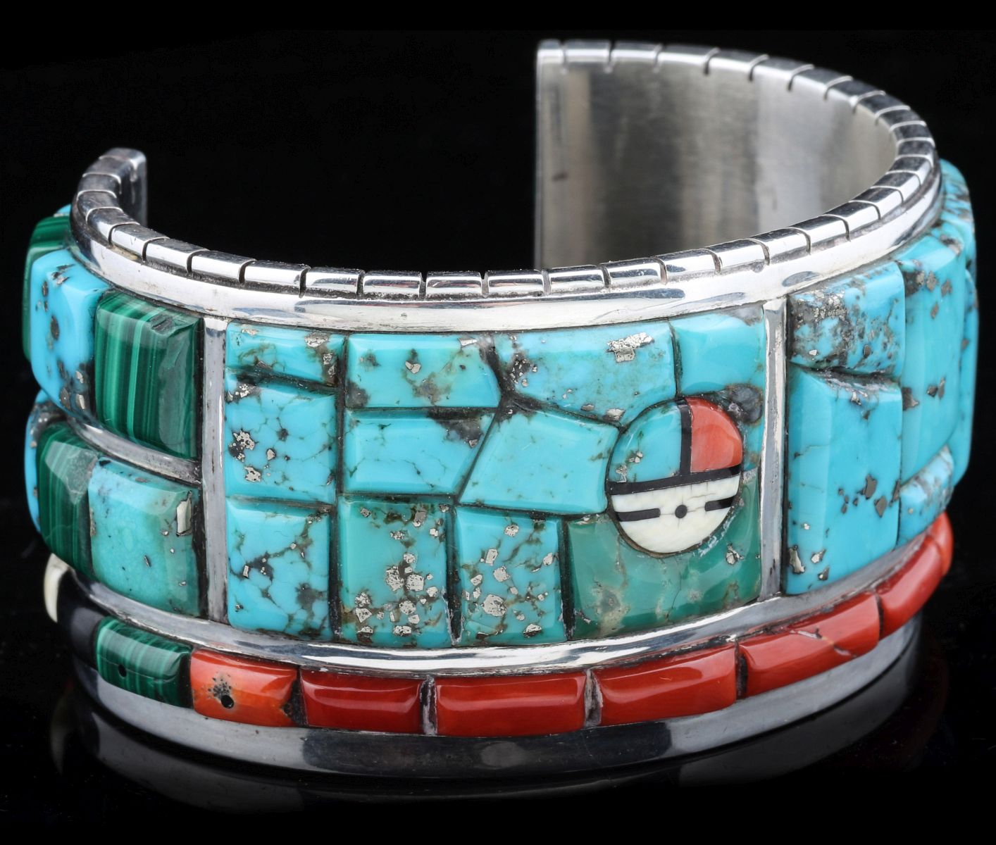 INTRICATE CORN INLAY BRACELET SIGNED CALVIN BEGAY