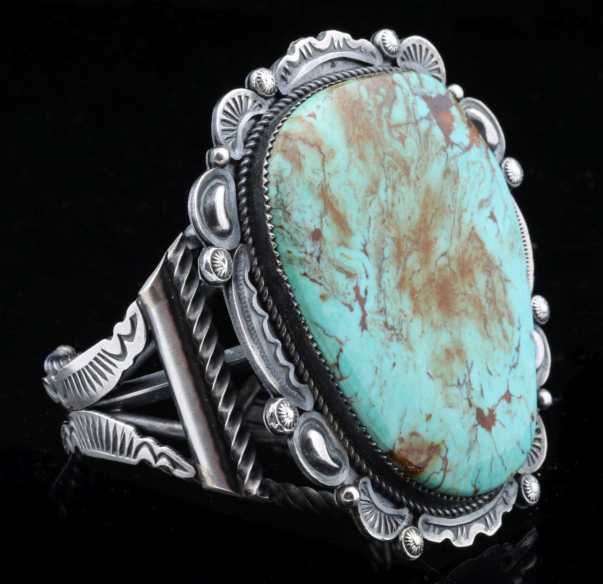 GILBERT TOM CUFF BRACELET W/LARGE TURQUOISE STONE