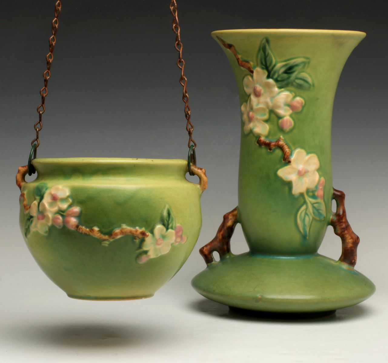 ROSEVILLE 'APPLE BLOSSOM' VASE AND JARDINIERE