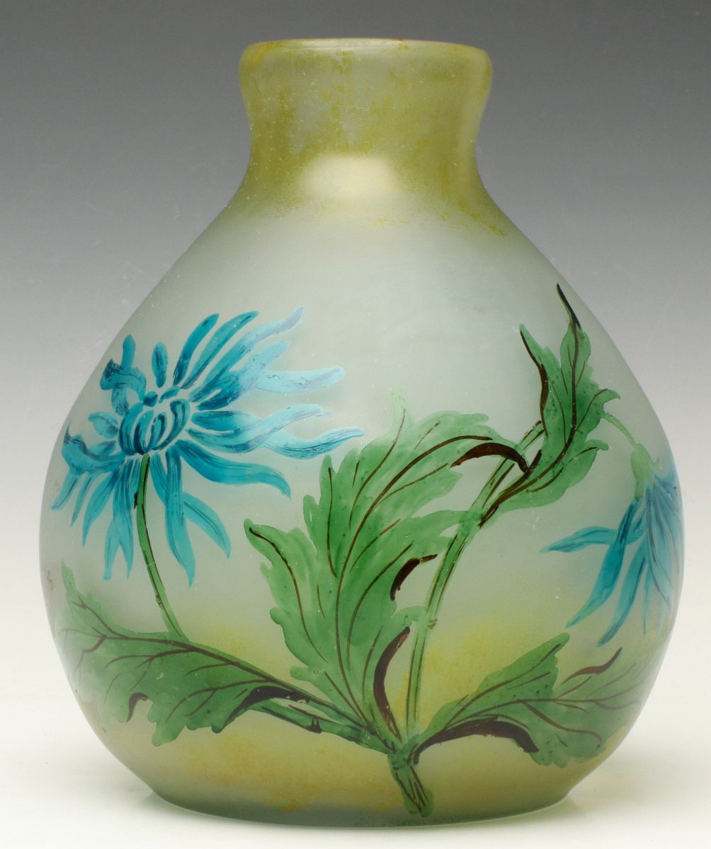 AN ENAMELED FRENCH ART GLASS VASE SIGNED LEGRAS