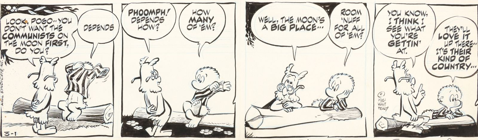 ORIGINAL 1961 WALT KELLY POGO STRIP, COMMUNISTS...