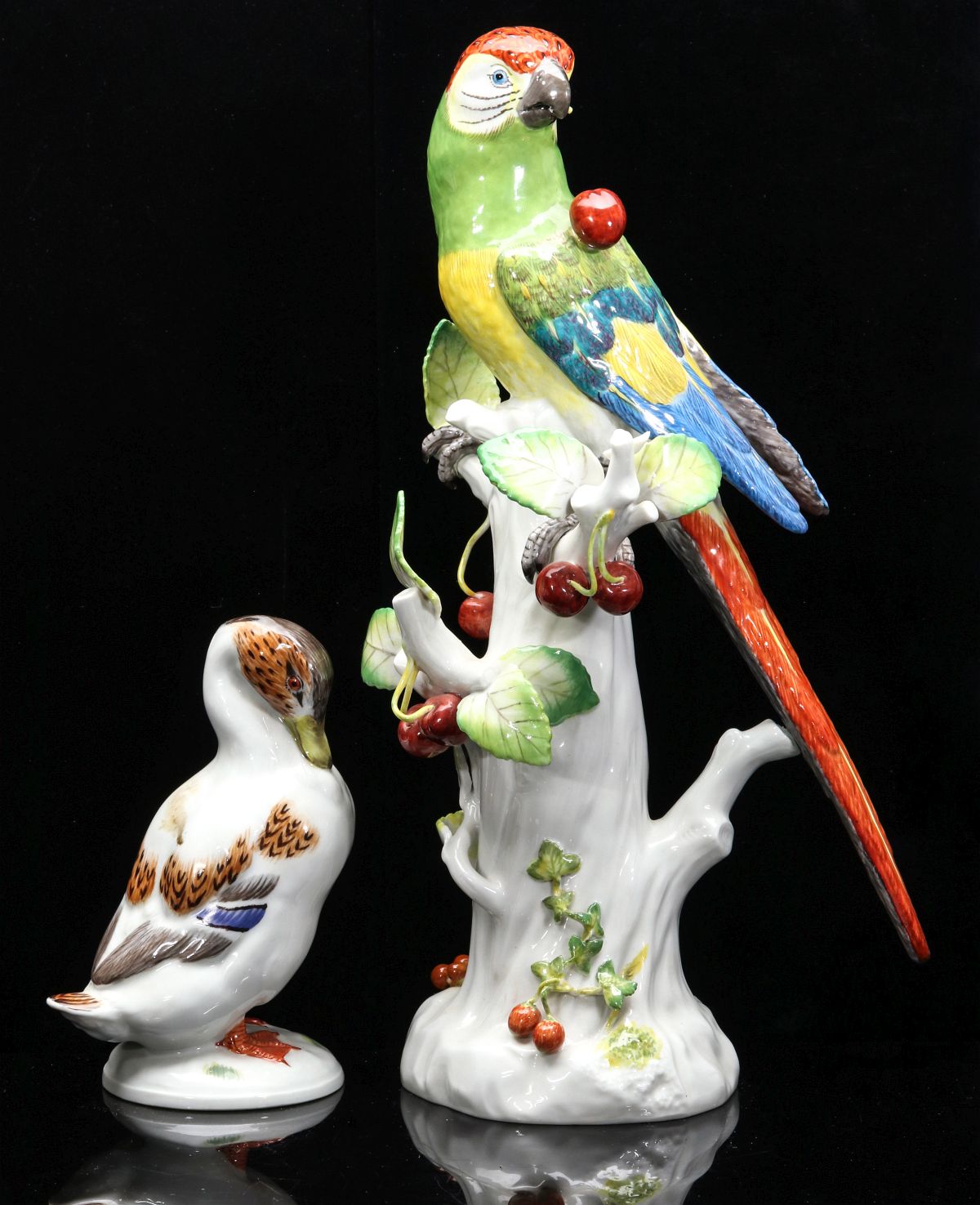 TWO MEISSEN PORCELAIN BIRD FIGURINES