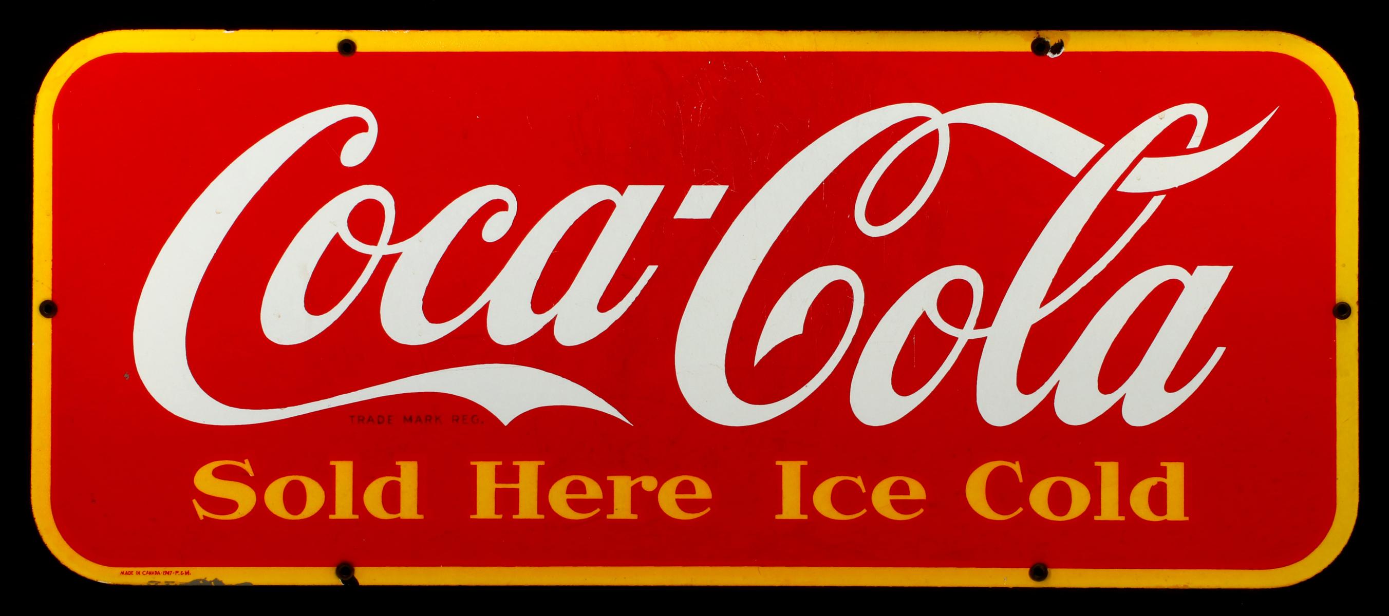 A 1947 COCA-COLA PORCELAIN DOOR KICK SIGN, CANADA