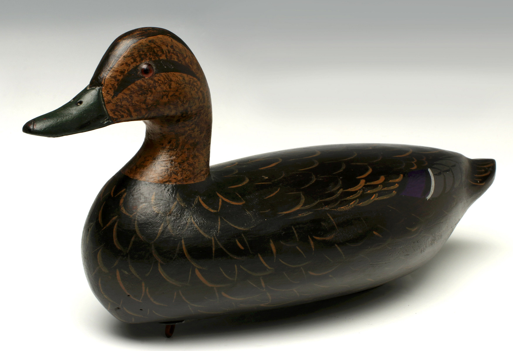 A NICE BLACK DUCK HEN DECOY MARKED PERDEW