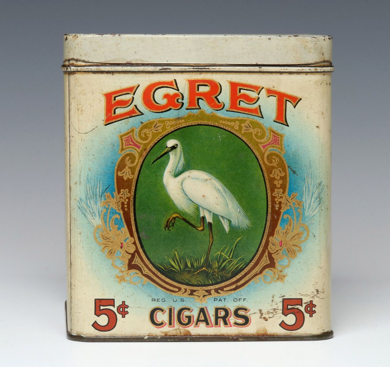 AN 'EGRET' BRAND 50-COUNT 5 CENT CIGAR TIN