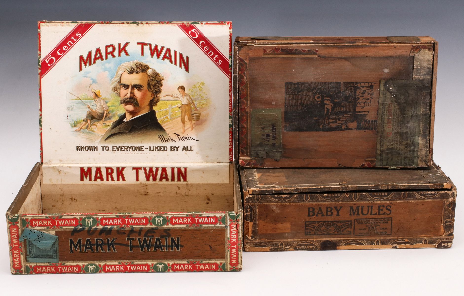 THREE MISSOURI FACTORY MAHOGANY CIGAR BOXES