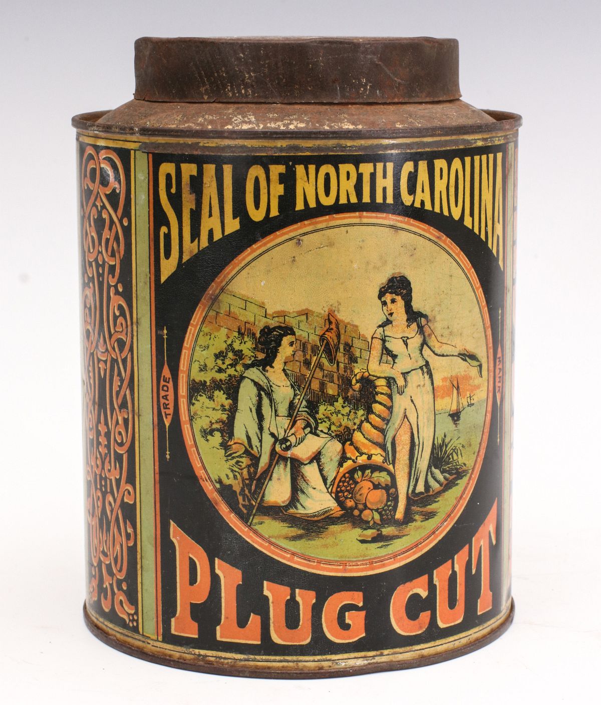 A 'SEAL OF NORTH CAROLINA' BRAND PLUG TOBACCO CAN