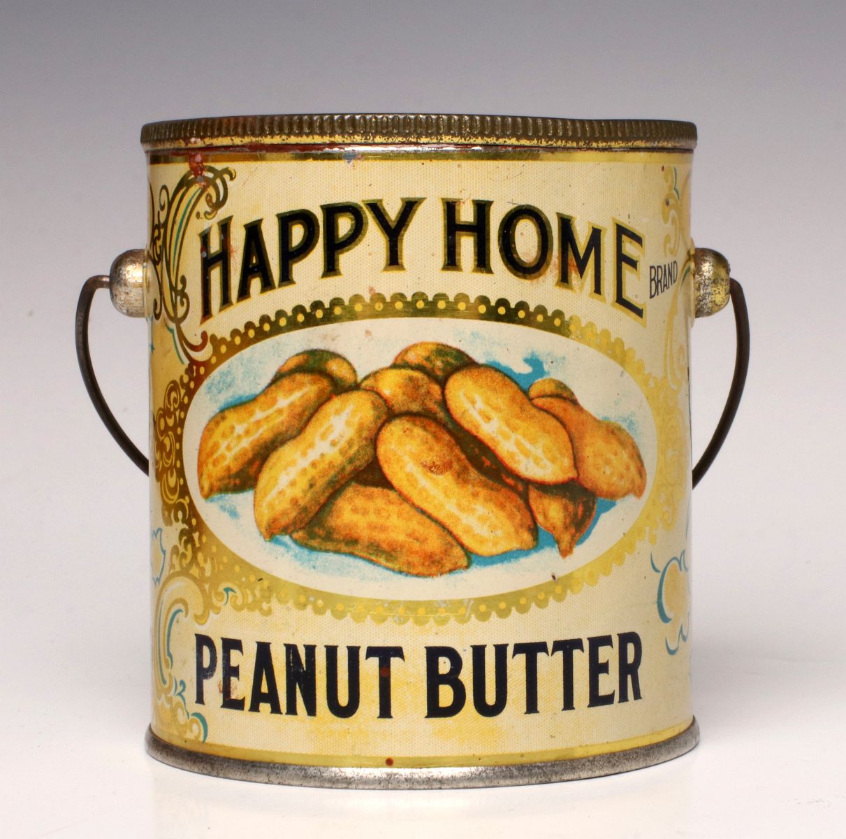 HAPPY HOME BRAND TIN LITHOGRAPH PEANUT BUTTER PAIL