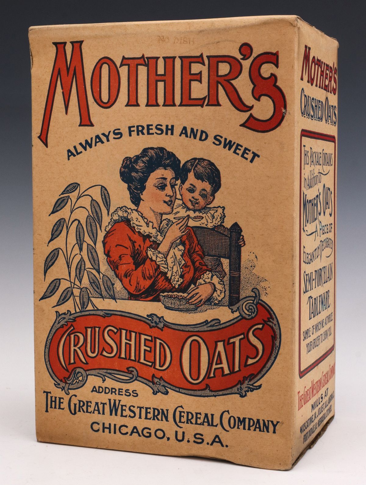 #373: A MOTHER'S BRAND CRUSHED OATS CEREAL BOX C 1910