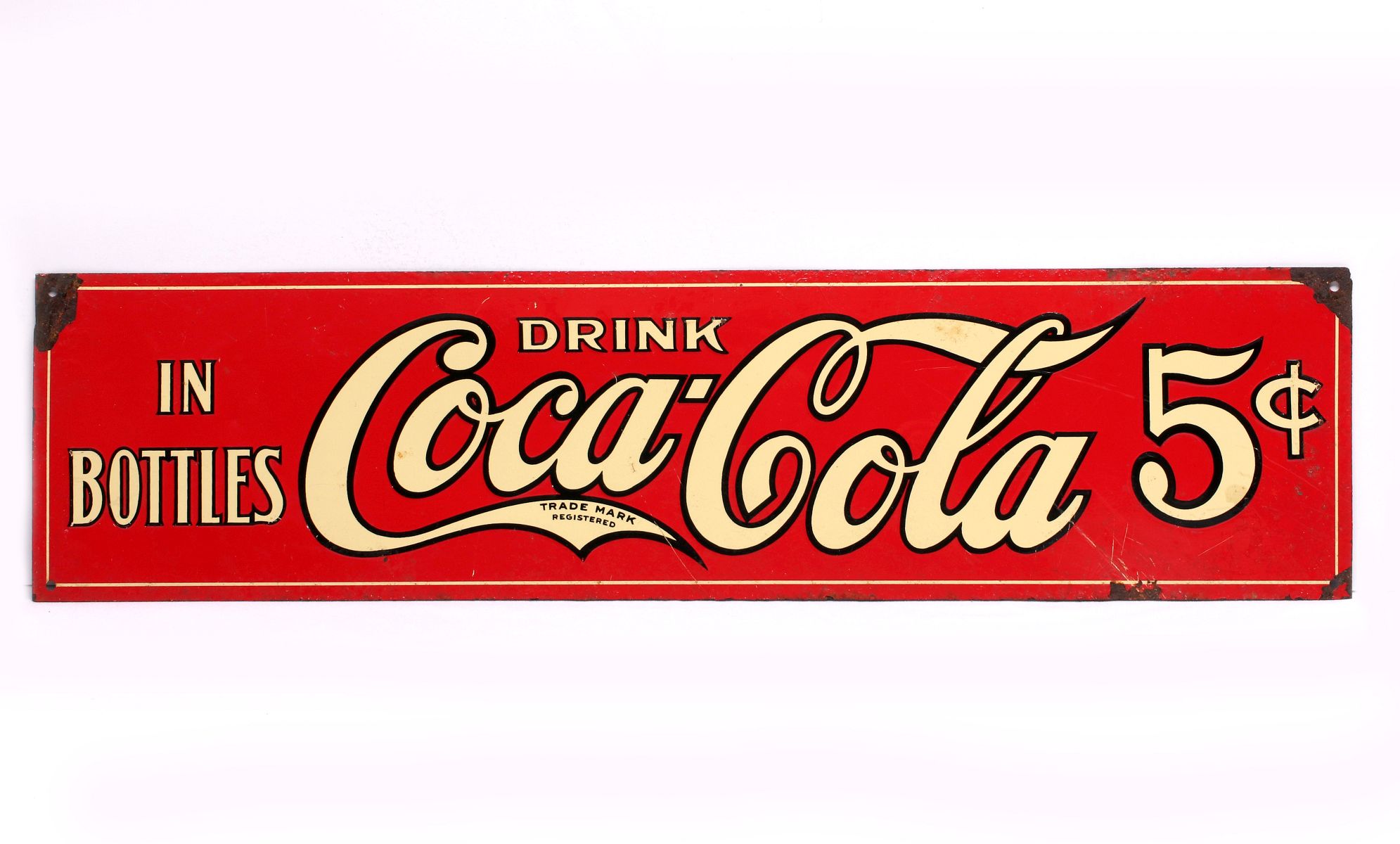 A 5c COCA COLA TIN LITHO ADVERTISING SIGN C. 1922