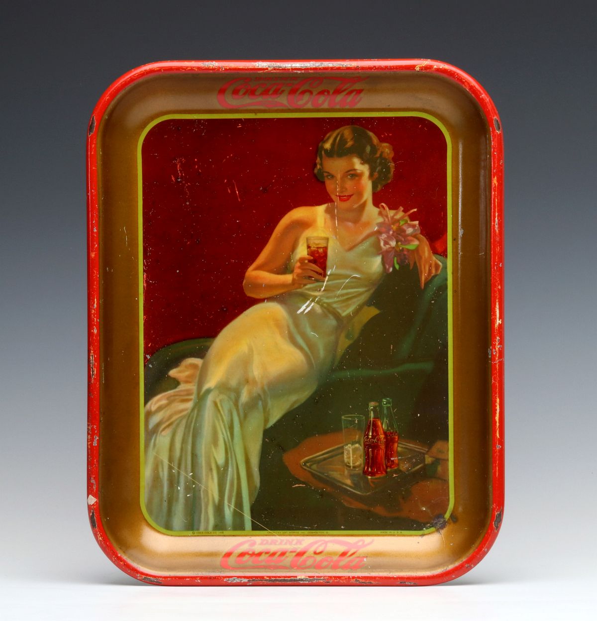 #283: A 1936 COCA-COLA SERVING TRAY WITH WOMAN IN GOWN