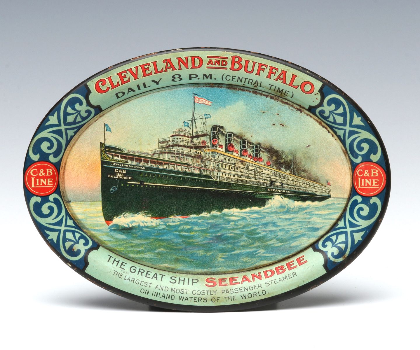 THE SEEANDBEE PASSENGER STEAM SHIP ADVTG TIP TRAY