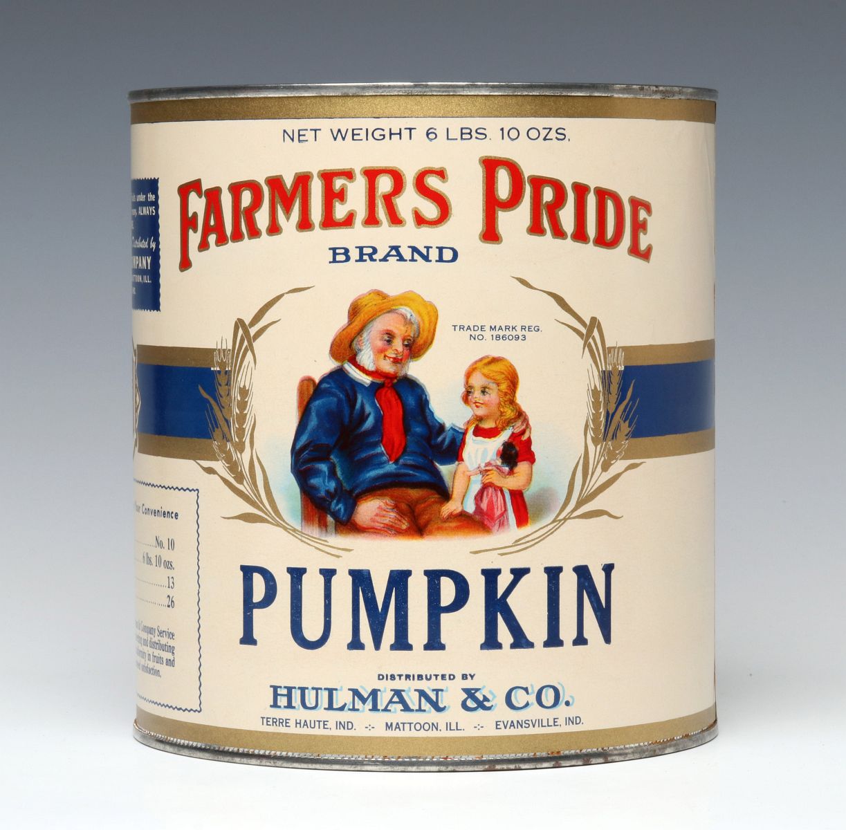 A BRIGHT FARMERS PRIDE BRAND PUMPKIN PRODUCT TIN