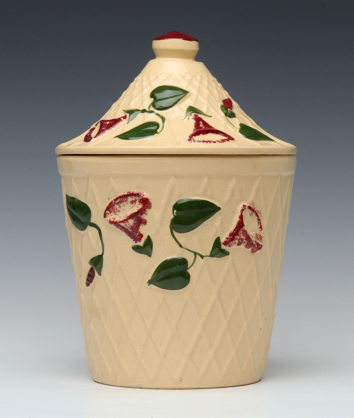 A RARE WATT POTTERY 'MORNING GLORY' COOKIE JAR