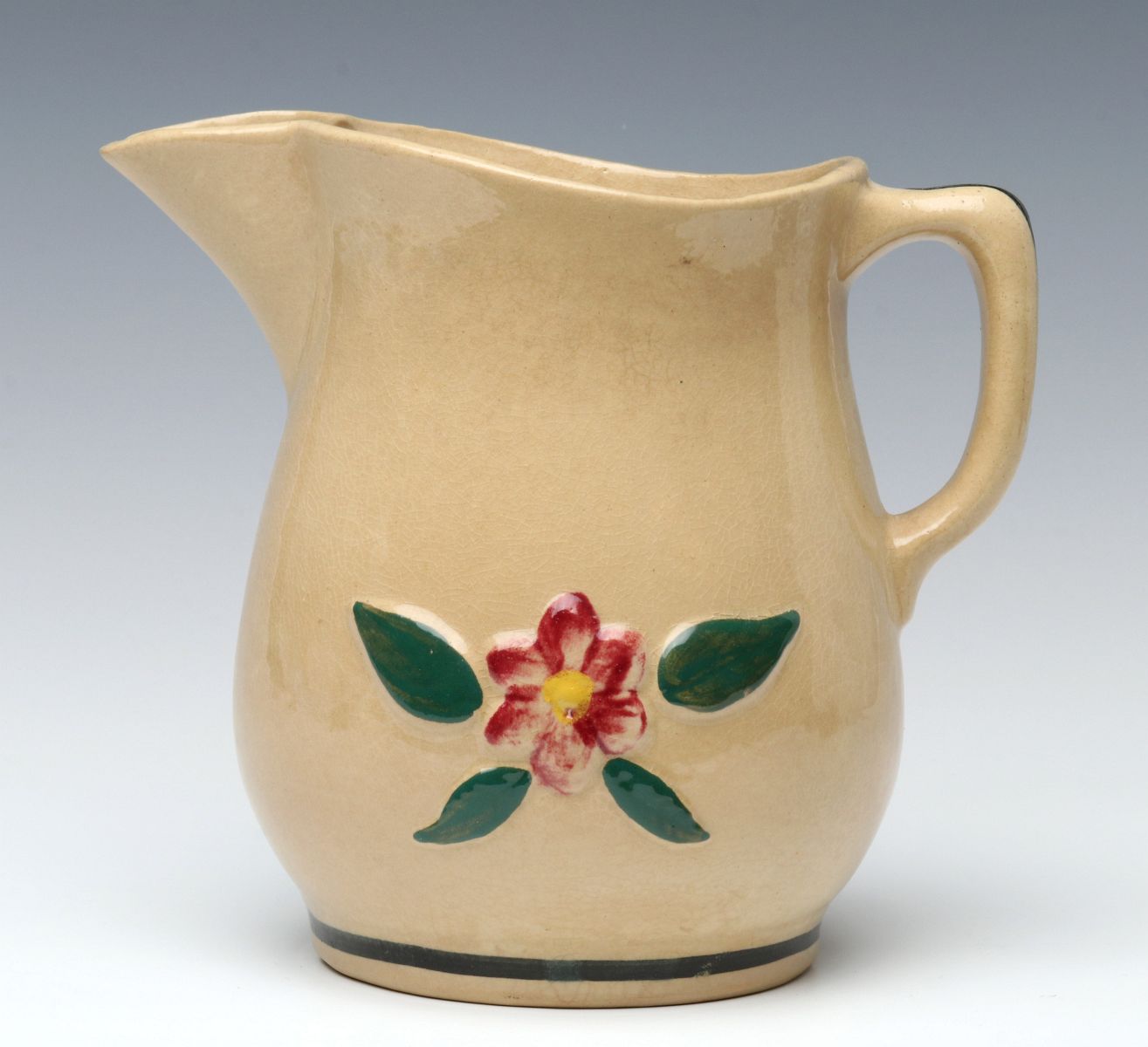 WATT POTTERY RAISED ROSE/PANSY MILK PITCHER