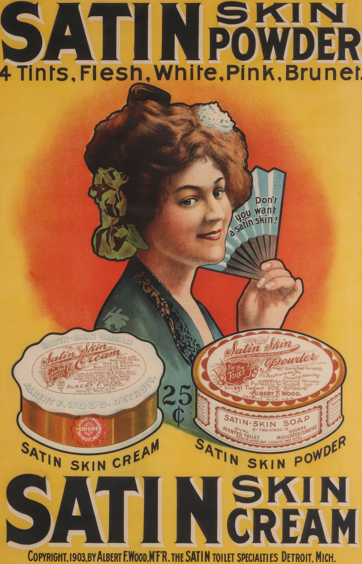 A SATIN SKIN CREAM ADVERTISING POSTER CIRCA 1903