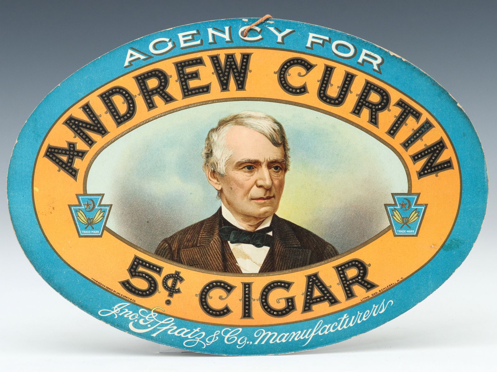 AN ANDREW CURTIN CIGAR CHROMOLITHO ADVTG SIGN