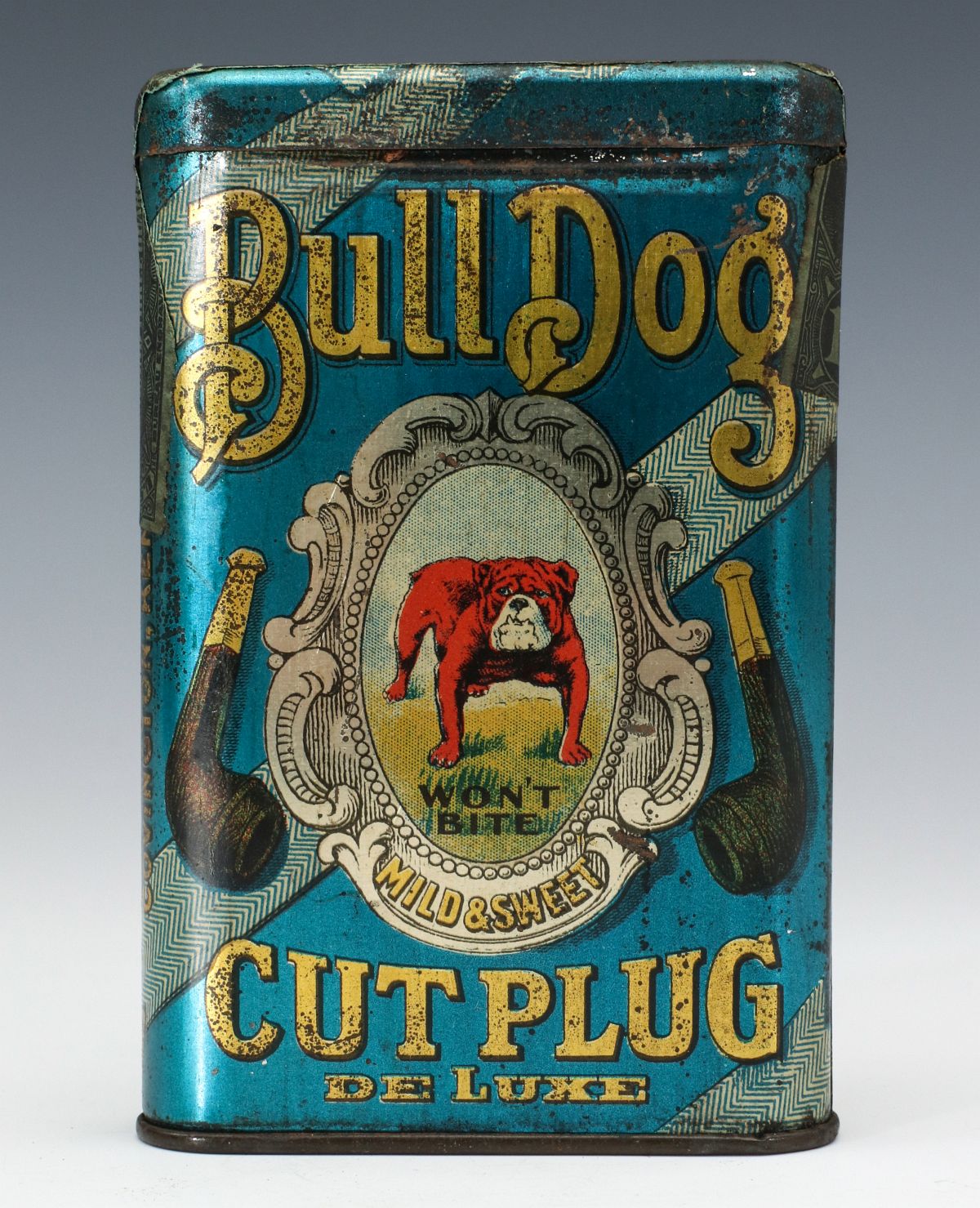 A BULLDOG BRAND ADVERTISING POCKET TOBACCO TIN