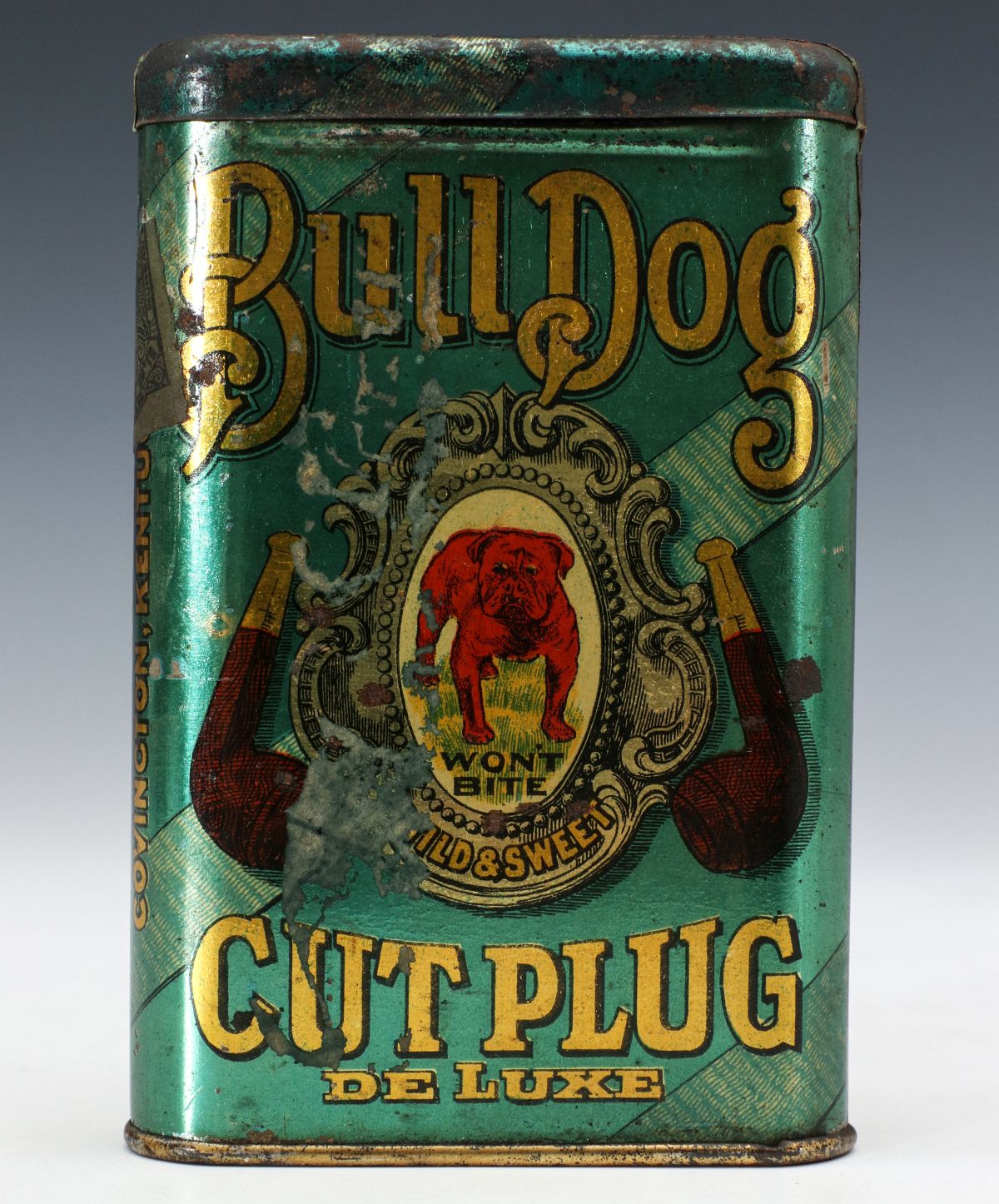 A BULL DOG BRAND CUT PLUG TOBACCO POCKET TIN