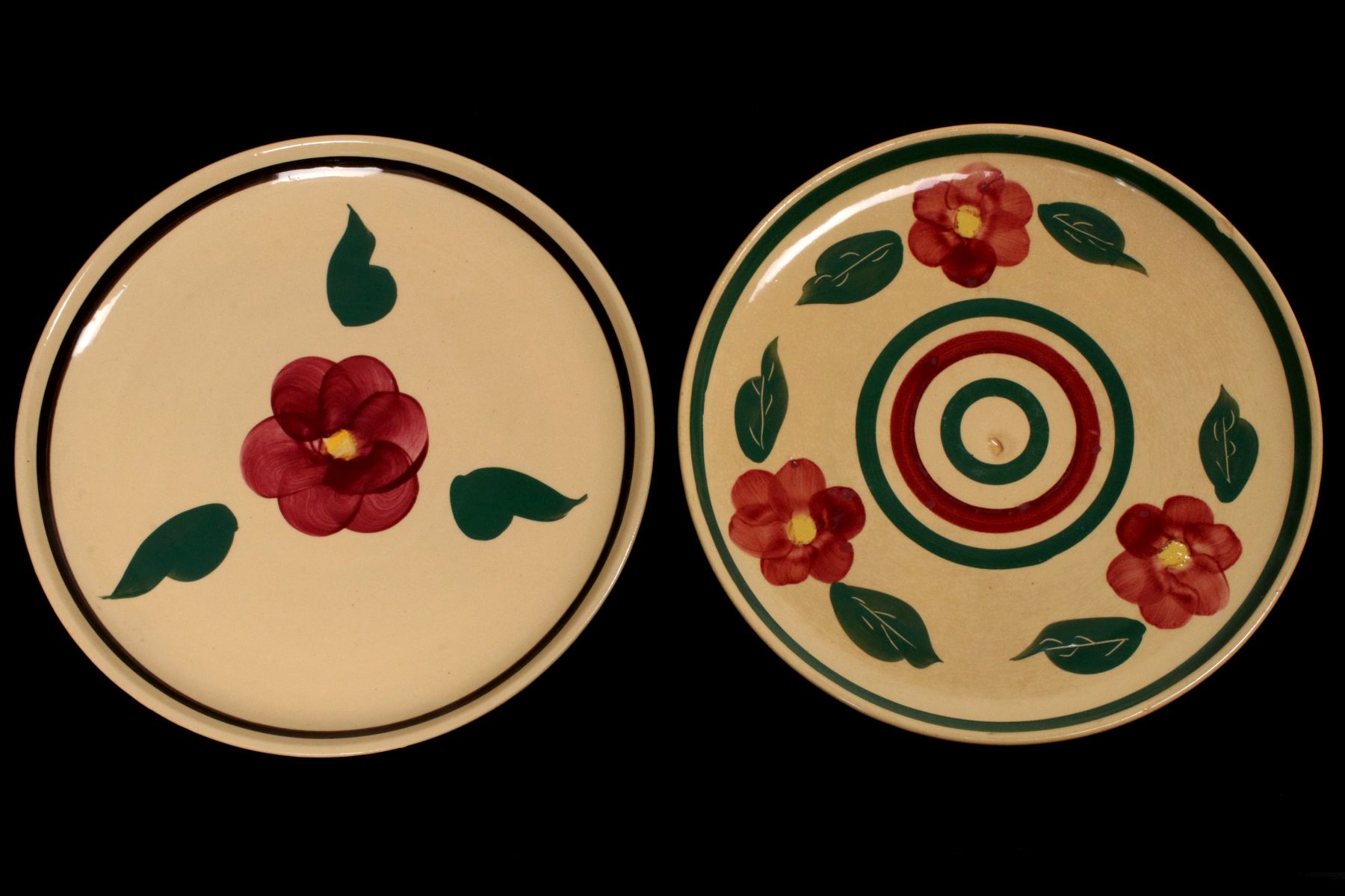 TWO 15-INCH WATT POTTERY CHOP PLATES