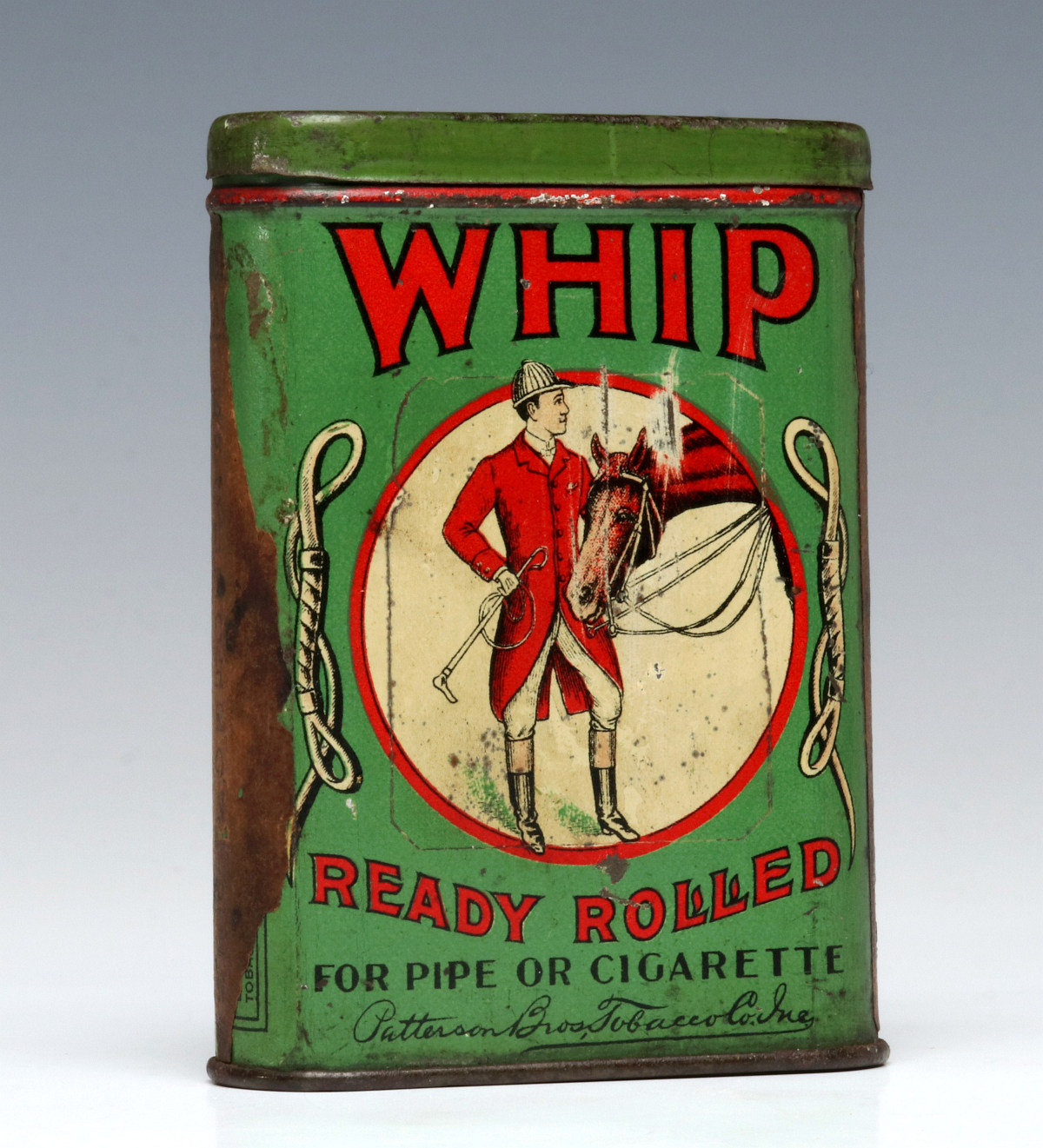 A RARE 'WHIP' BRAND TIN LITHO POCKET TOBACCO TIN