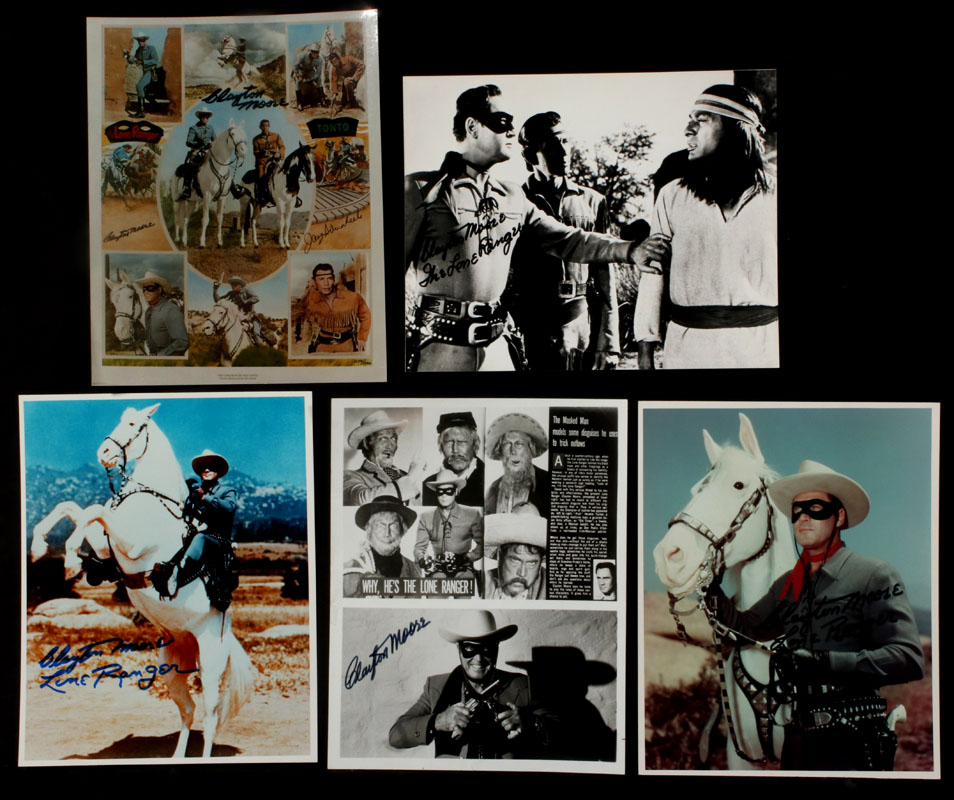 FIVE CLAYTON MOORE SIGNED LONE RANGER PHOTOGRAPHS