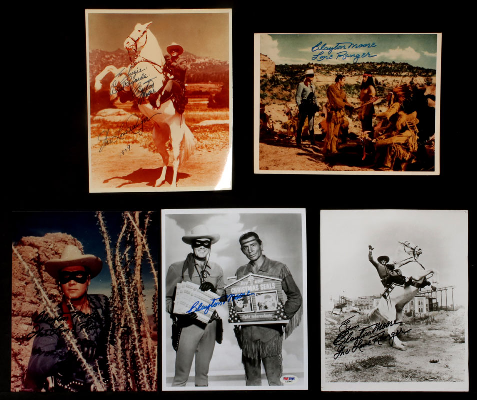 FIVE CLAYTON MOORE SIGNED LONE RANGER PHOTOGRAPHS