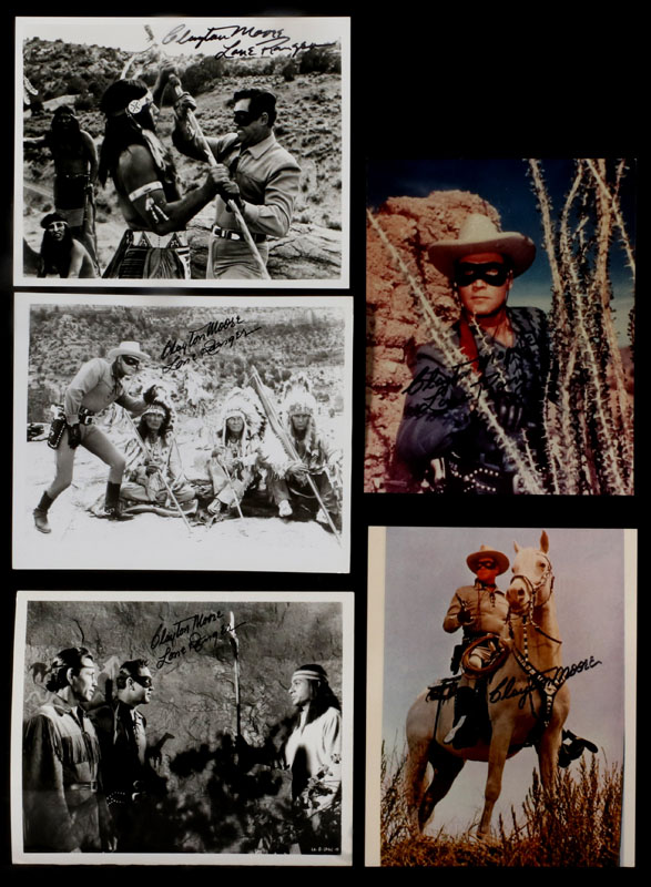 FIVE CLAYTON MOORE SIGNED LONE RANGER PHOTOGRAPHS