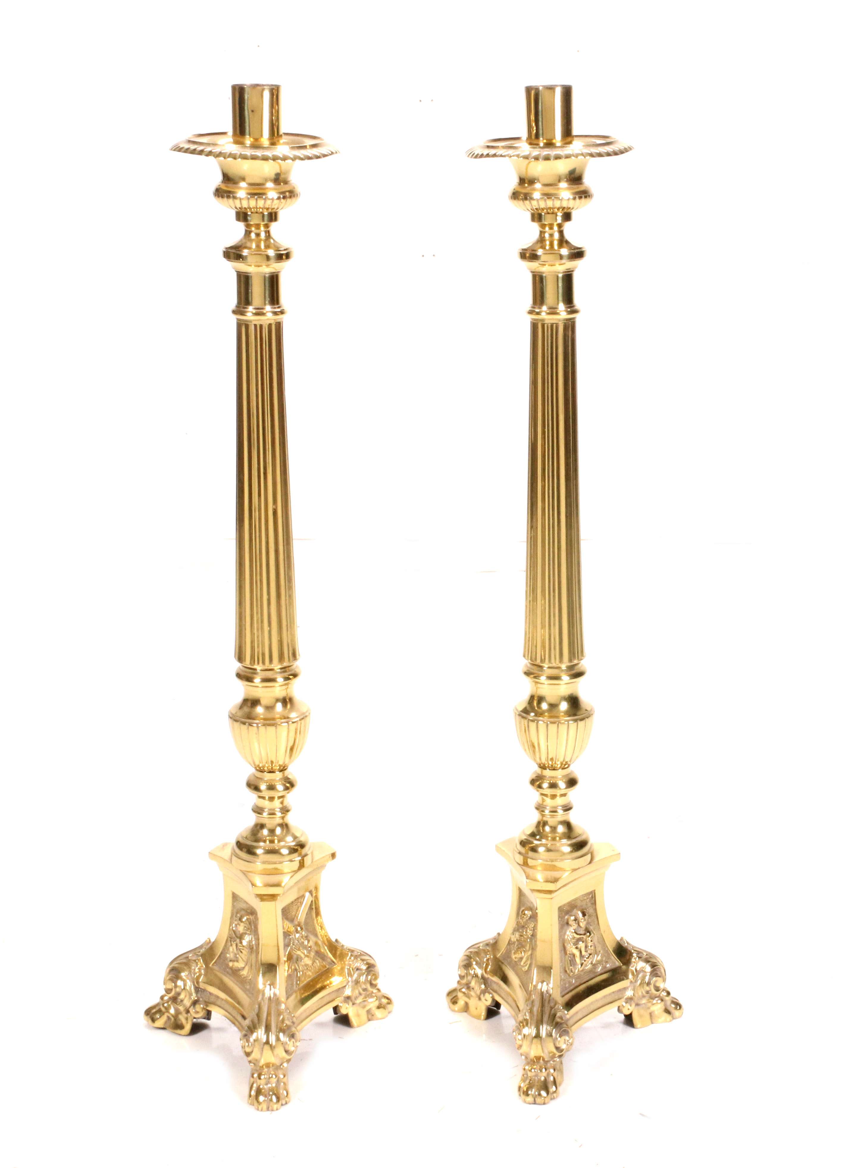 A PAIR EARLY 20TH CENTURY BRASS ALTAR STICKS