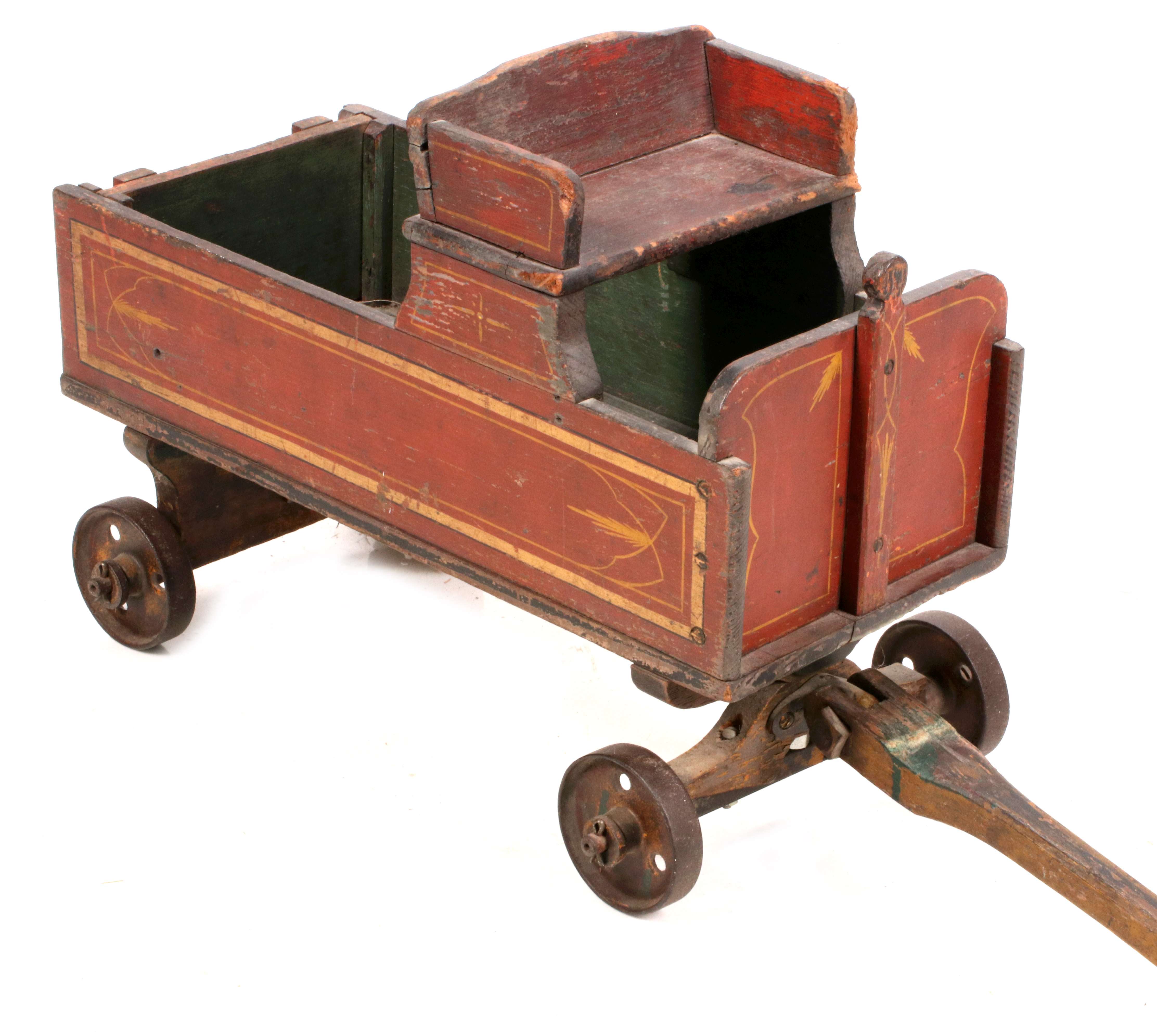 A19TH C DOLL SIZE BUCKBOARD WAGON IN ORIG PAINT